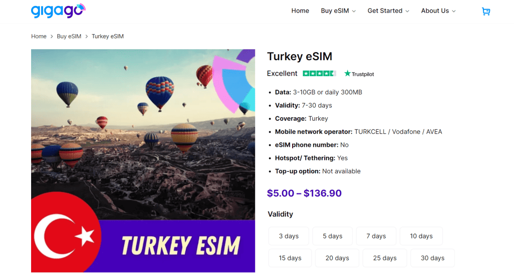 Turkey eSIM by Gigago