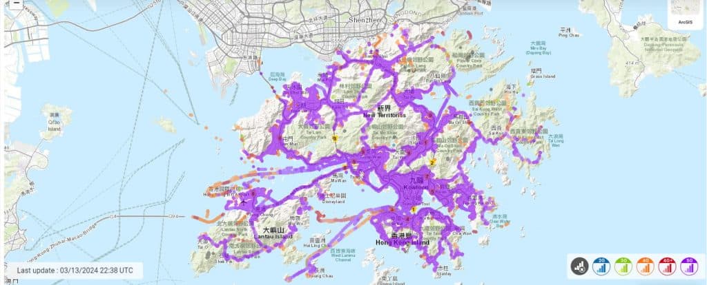 Coverage map of CMHK Hong Kong operator