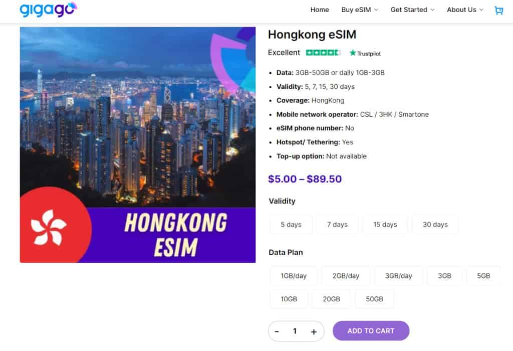 Gigago SIM Hong Kong - alternative to CMHK Hong Kong eSIM