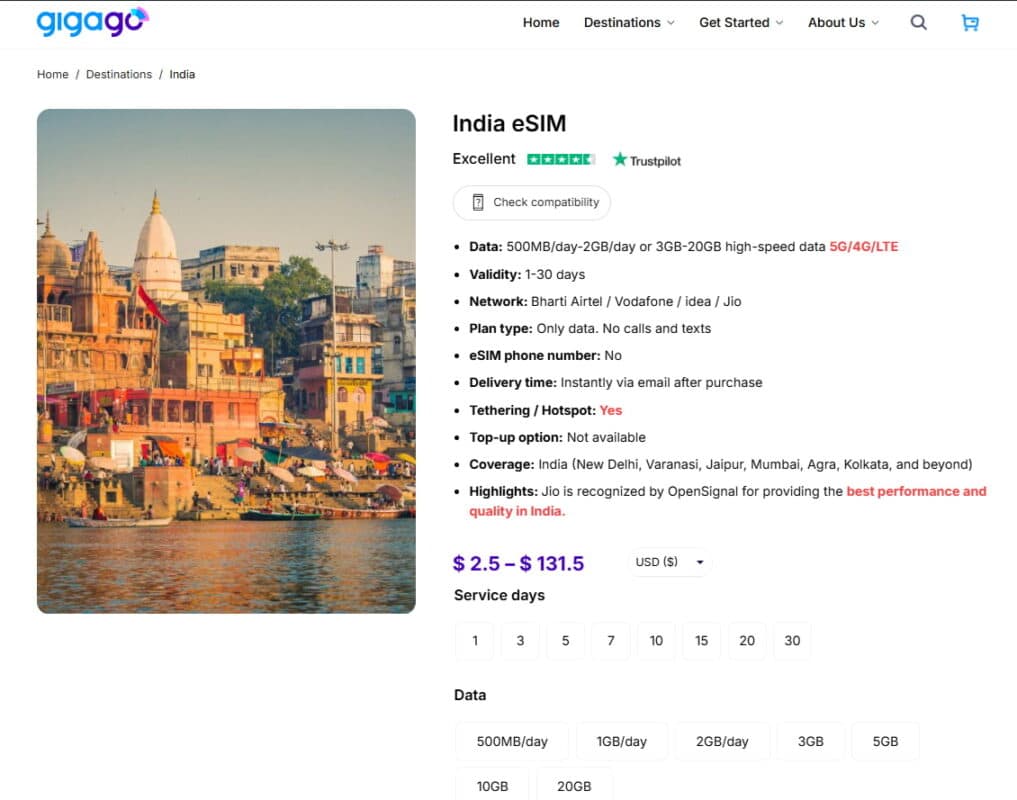 India eSIM by Gigago is an alternative to Delhi airport SIM for tourists