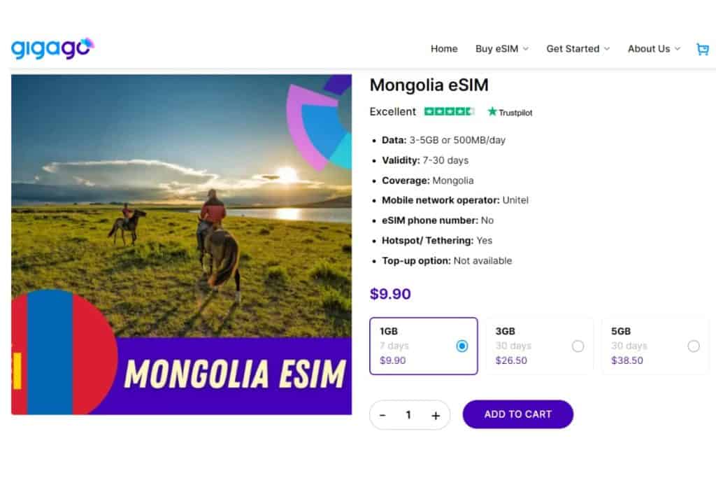 Gigago eSIM plans for Mongolia