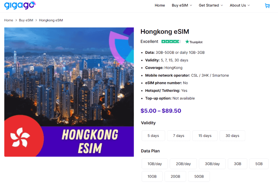 Buy eSIM from Gigago - Mobile Internet in Hong Kong