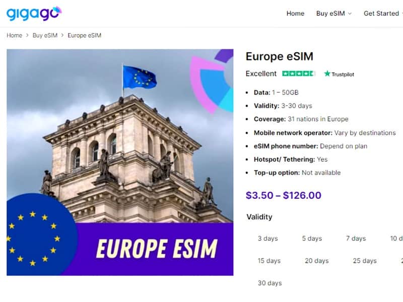 Gigago is the best choice if you want to buy Europe eSIM