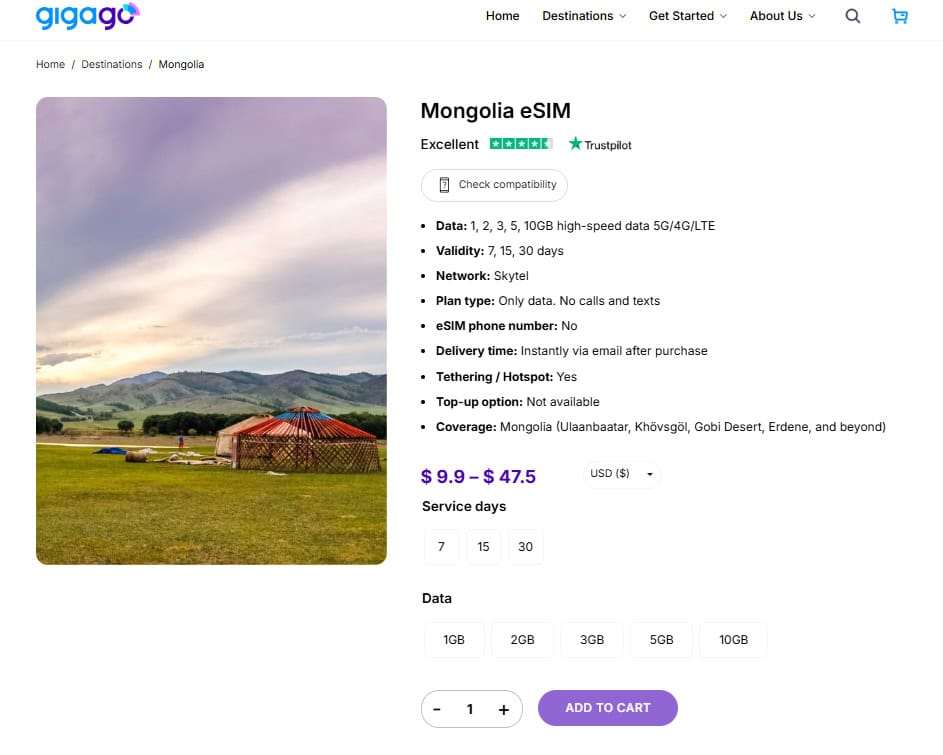 Mongolia eSIM by Gigago as alternative to Mobicom SIM cards