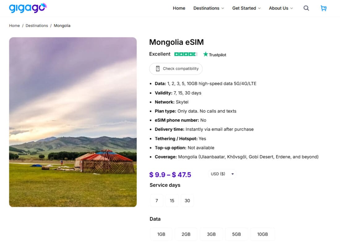 Mongolia esim by Gigago is a good alternative to Unitel SIM for tourists