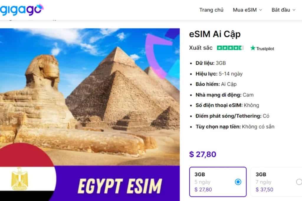 Egypt eSIM by Gigago