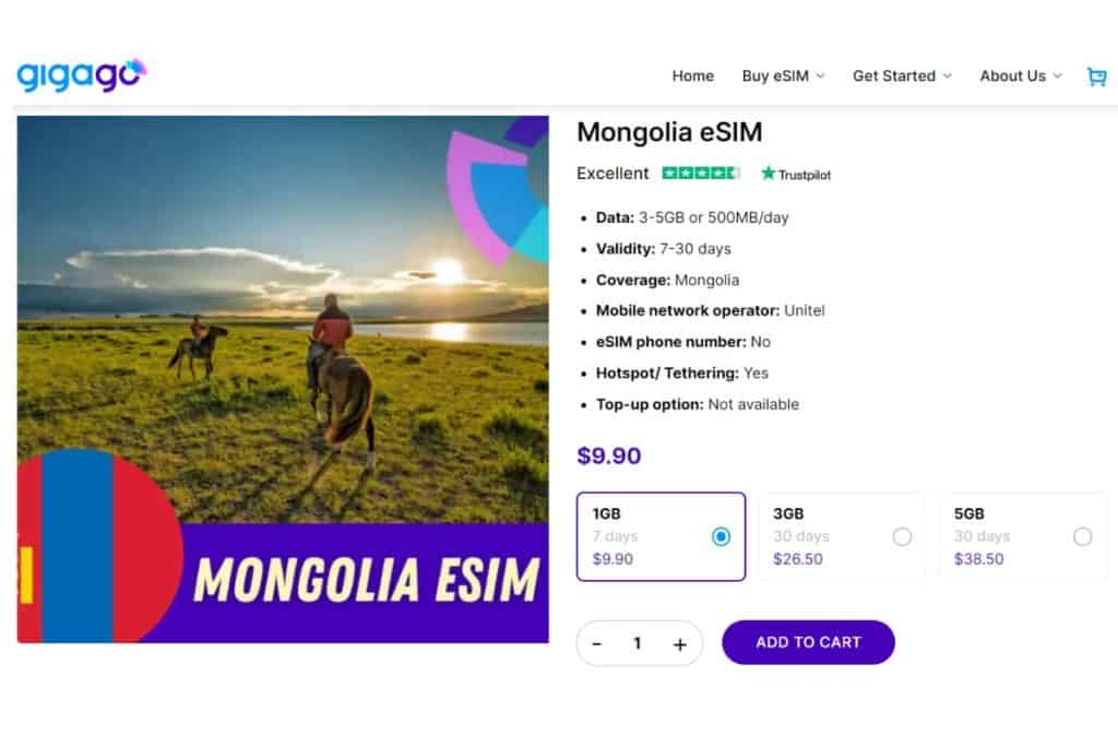 Gigago eSIM plans for Mongolia