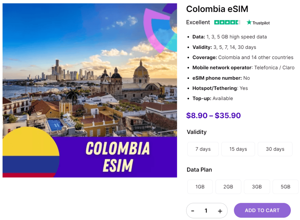 Colombia eSIM for Bogotá
