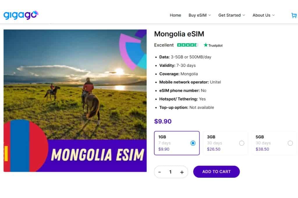 Gigago eSIM plans for Ulaanbaatar Mongolia
