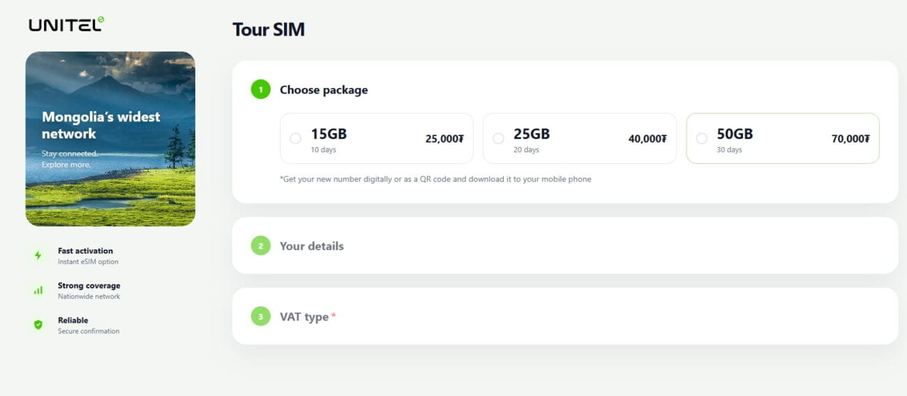 Tourist SIM plans on Unitel Mongolia website