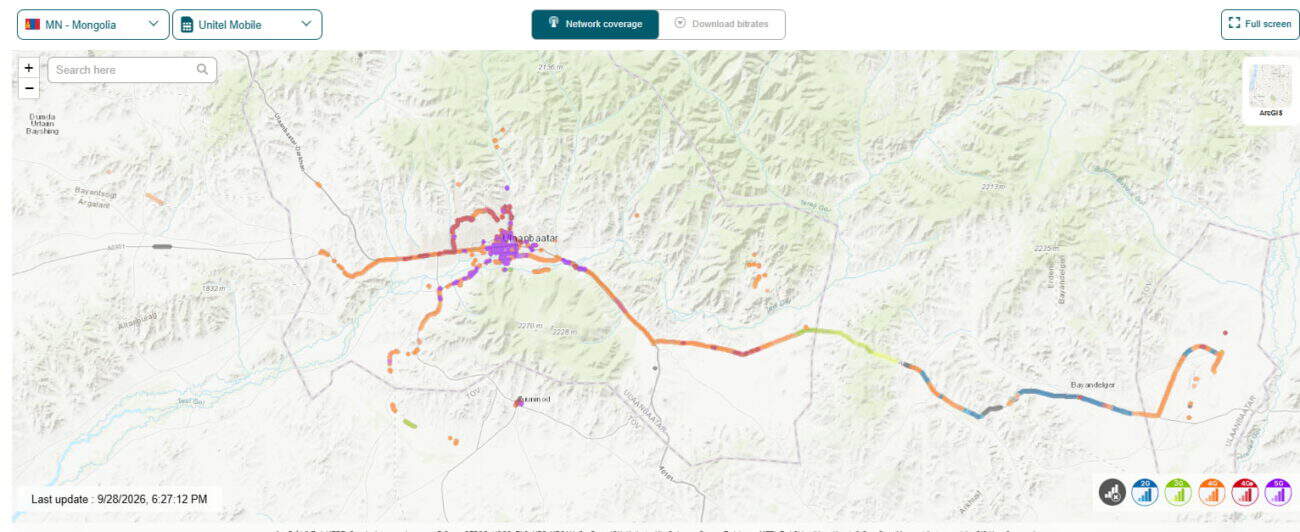 Unitel's coverage map in Mongolia