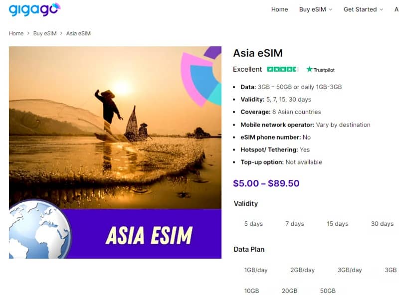 Gigago eSIM stands out as the top choice for accessing the internet while traveling in Asia