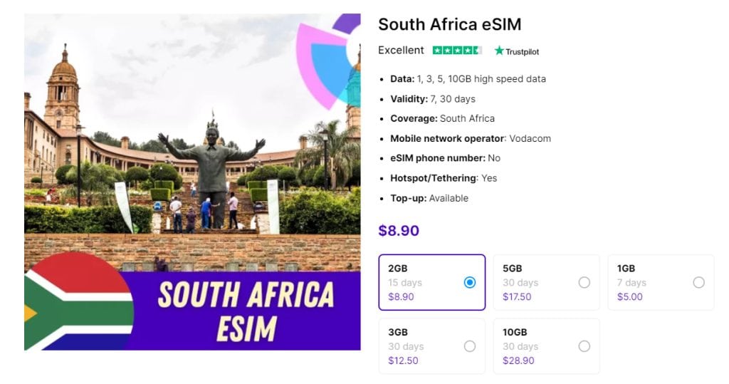 Gigago eSIM for South Africa - way to use cell phone in South Africa