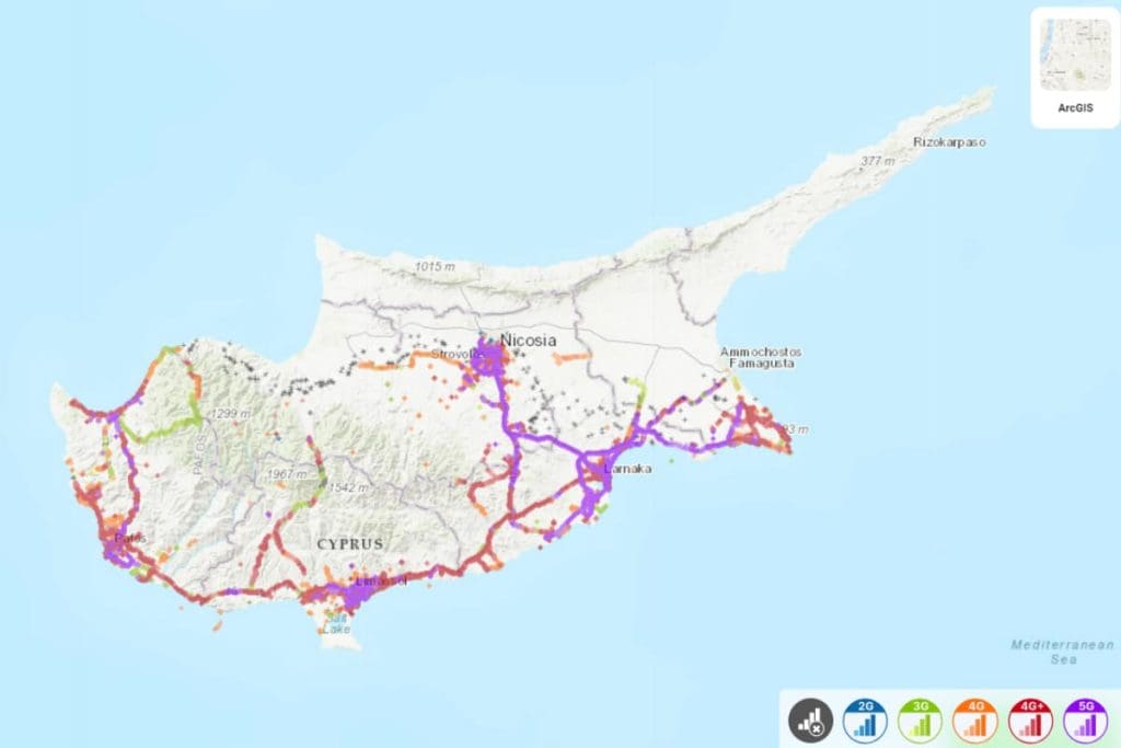 CYTA coverage map in Cyprus (Source: nPerf)