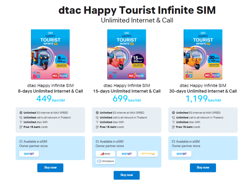 DTAC Happy Tourist Infinite SIM - connectivity options of DTAC