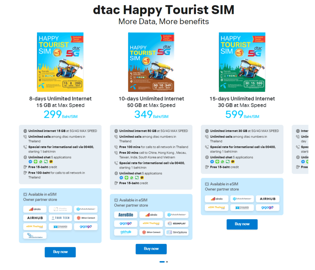 DTAC Happy Tourist SIM - connectivity options of DTAC