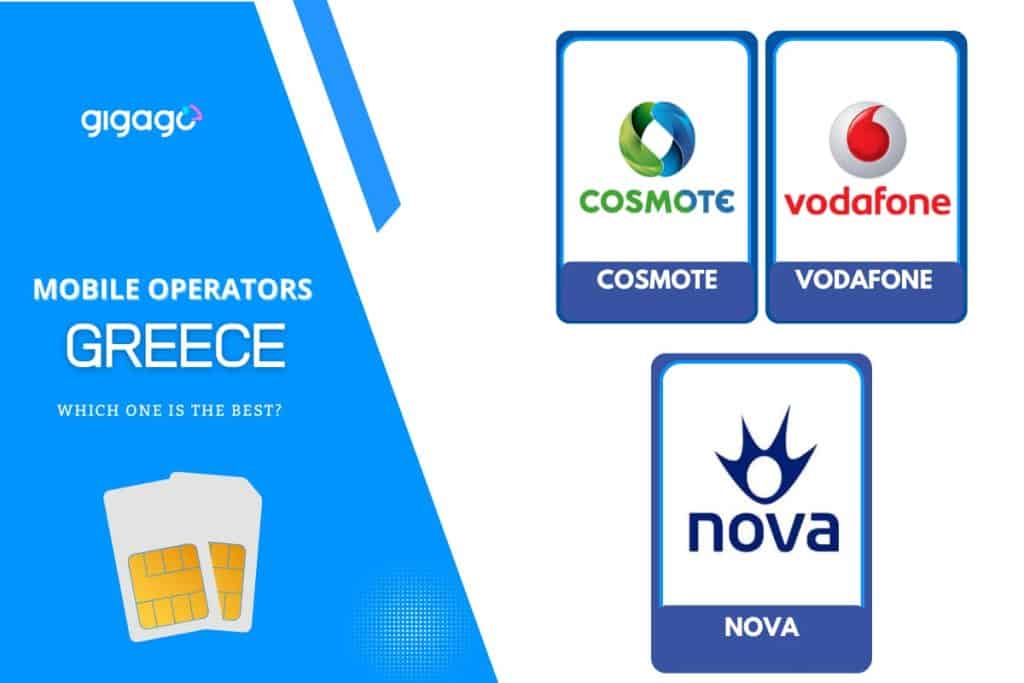 Three major mobile network operators in Greece: Cosmote, Nova, and Vodafone