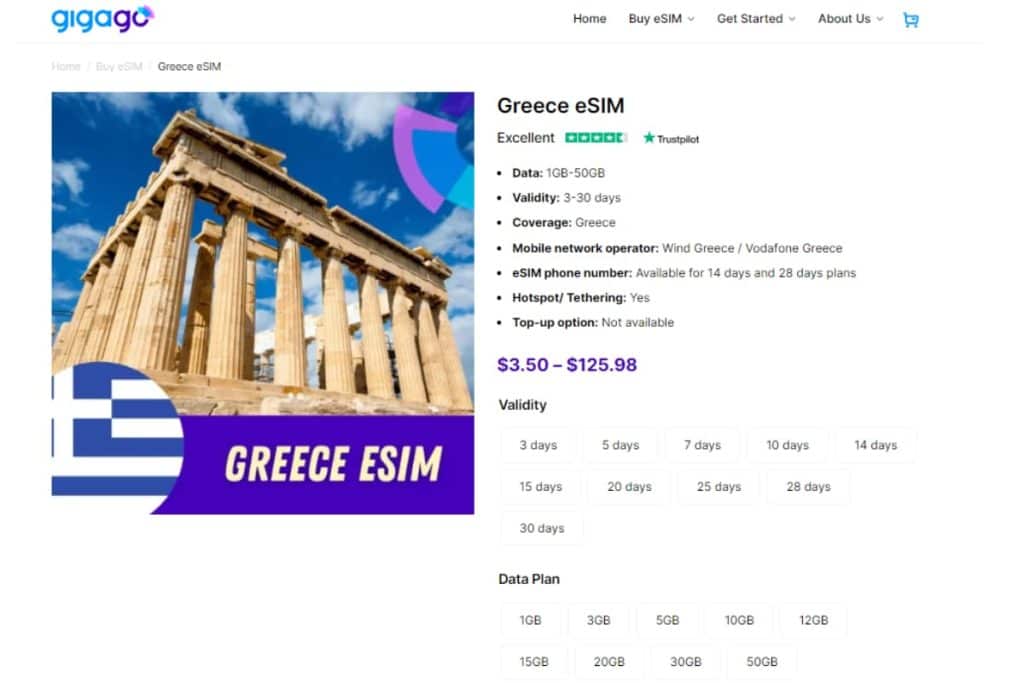 Gigago offers a wide range of eSIM plan for Greece