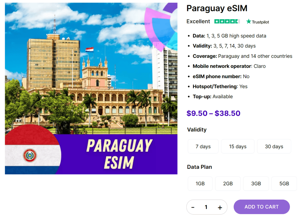 Gigago offers Claro Paraguay eSIM for travelers.