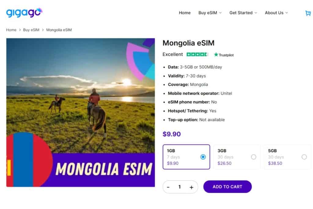 Gigago eSIM packages for Mongolia