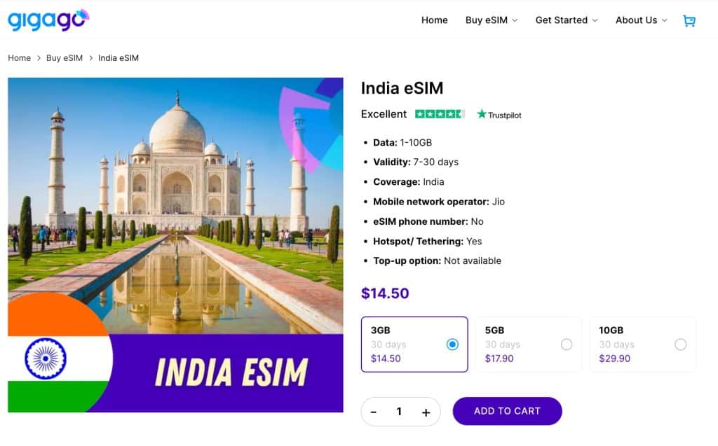 India eSIM by Gigago
