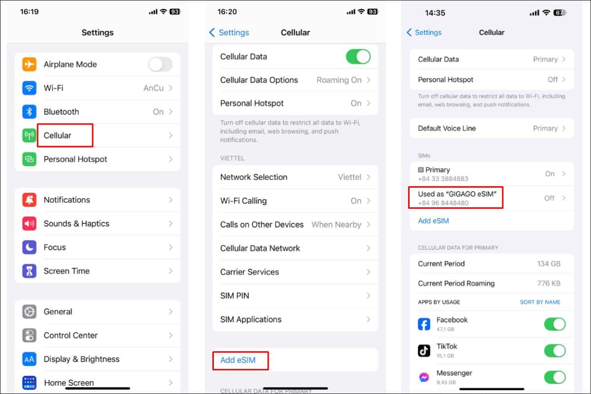 Steps how to check if eSIM is activated on iPhone