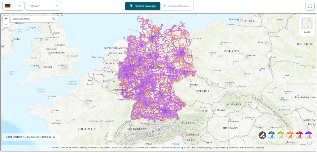 Deutsche Telekom coverage map (source: nperf)