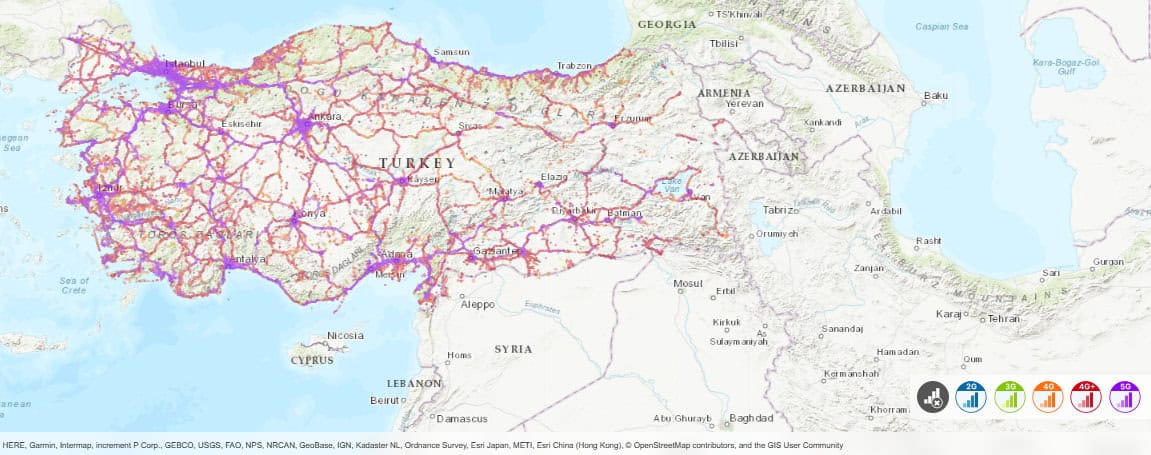 Turkcell coverage map in Turkey