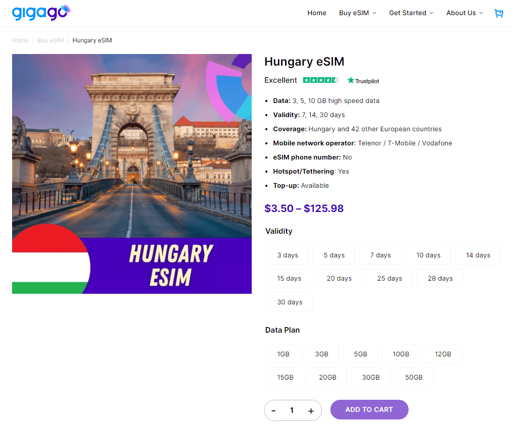 Gigago offers multiple data plan options for Hungary 