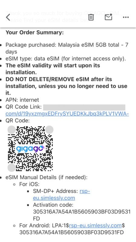 Gigago eSIM - SM-DP+ Address
