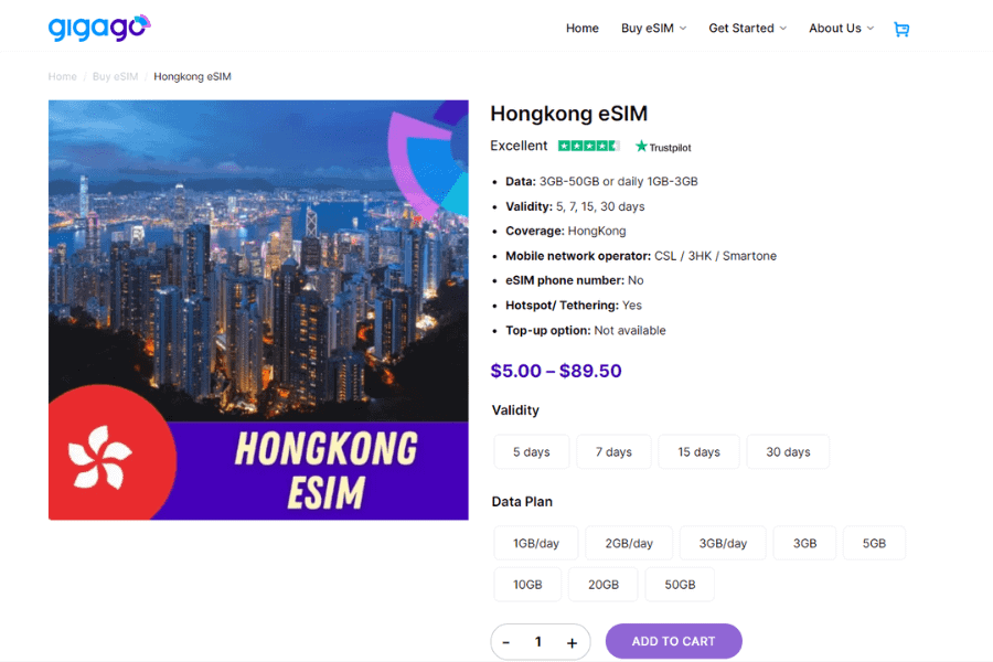 Gigago Hong Kong eSIM - Alternative To Getting SIM card at Airports