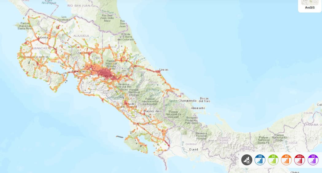 Kolbi coverage map in Costa Rica