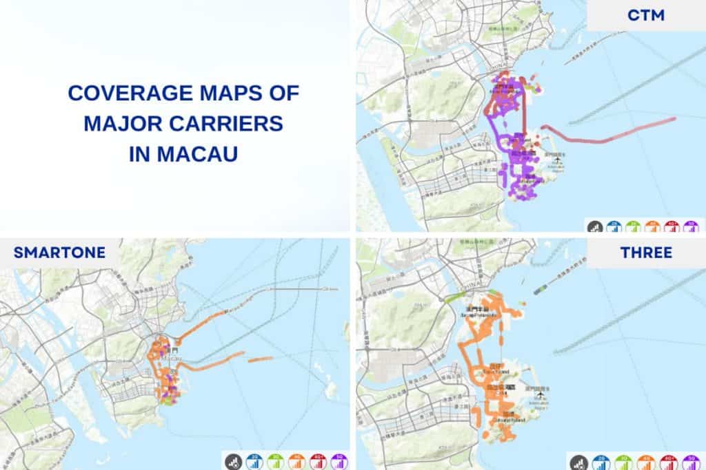 Coverage maps of major carriers in Macau