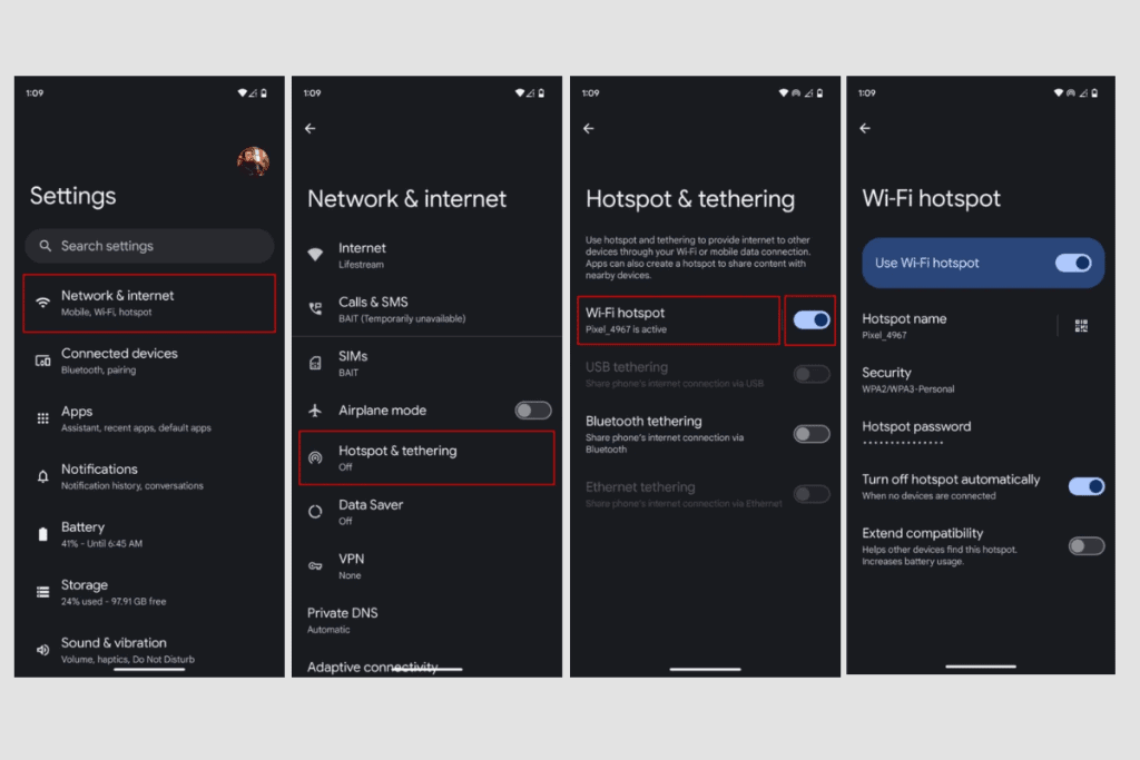 how to set up mobile hotspot on Android - on Settings app
