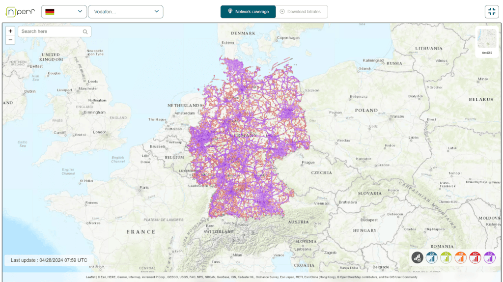 Vodafone SIM card & eSIM coverage map in Germany (source: nperf)