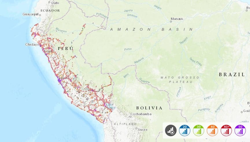 Claro Peru's coverage map by nperf