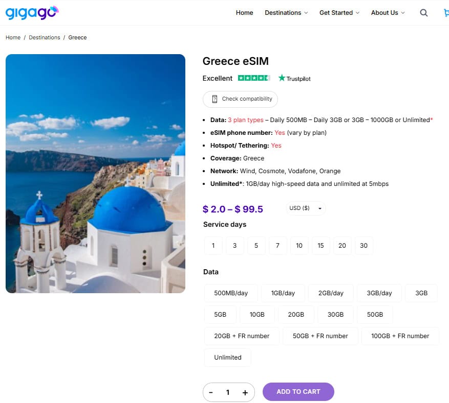 Greece eSIM by Gigago is a better option to Nova SIM