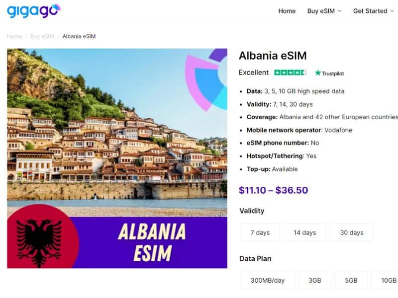 eSIM Albania by Vodafone Albania from Gigago