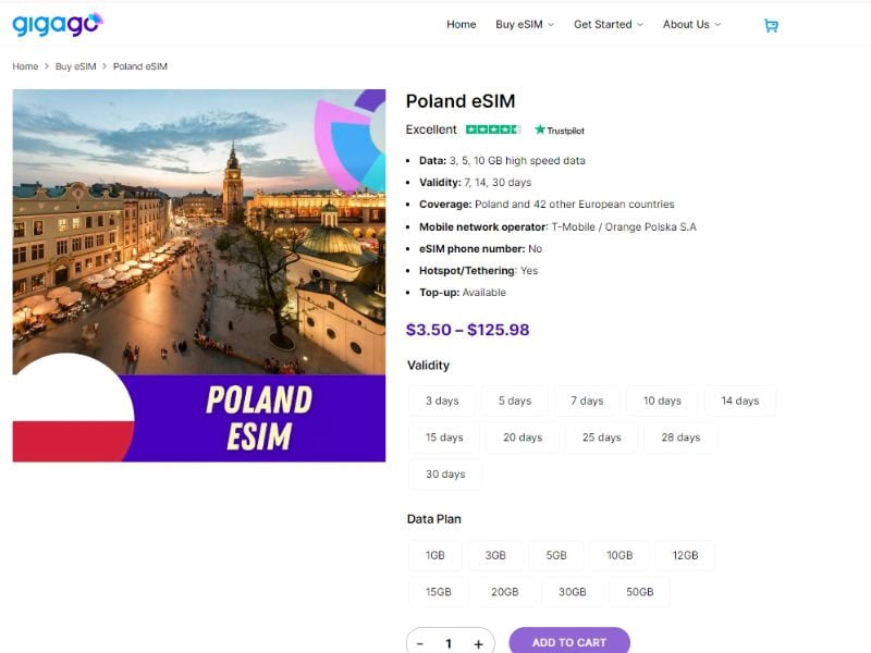 Buy eSIM Poland from Gigago