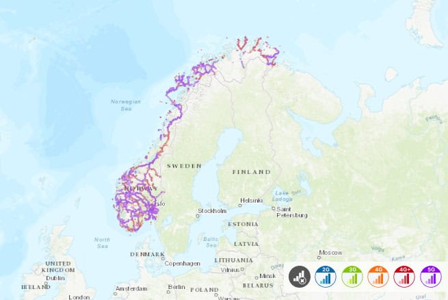 Telenor coverage map in Norway