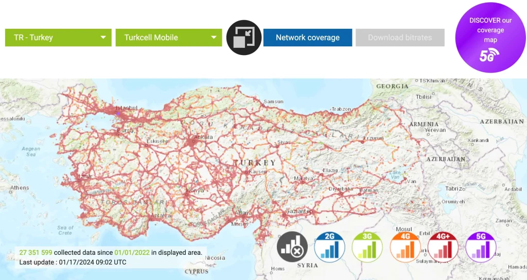 Covermap Turkcell in Turkey