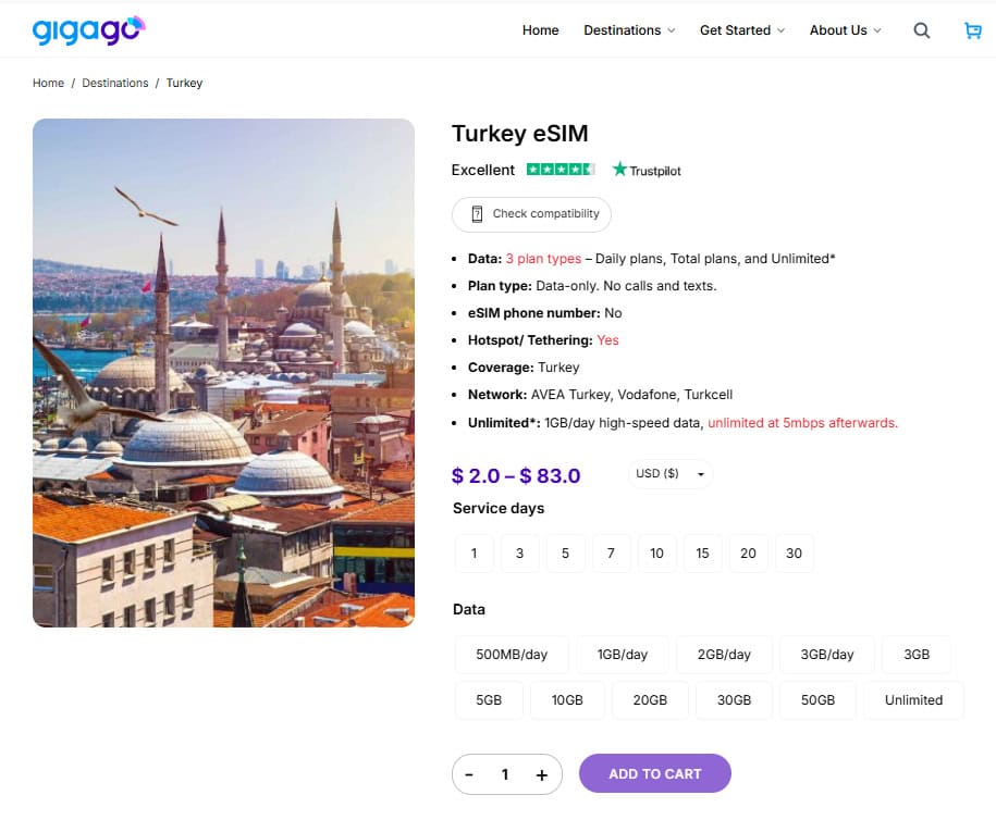 Turkey eSIM by Gigago is alternative to Turkcell SIM