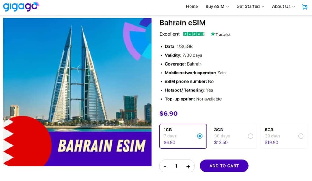 Gigago Bahrain eSIM plans