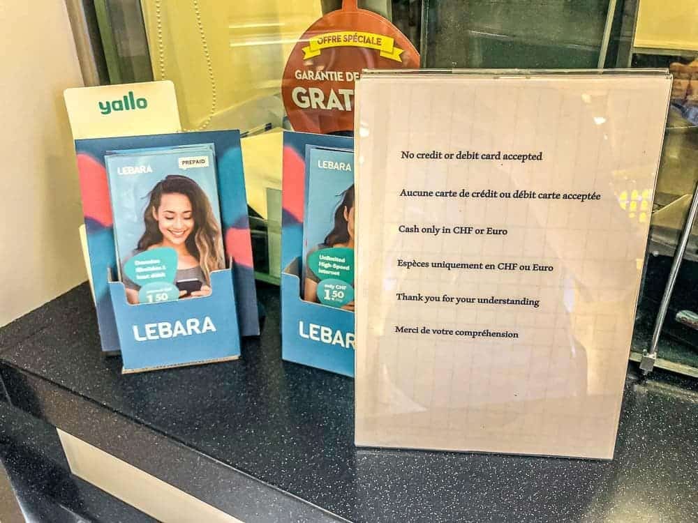 Lebara and Yallo SIM Cards at Exchange desk in Geneva Airport