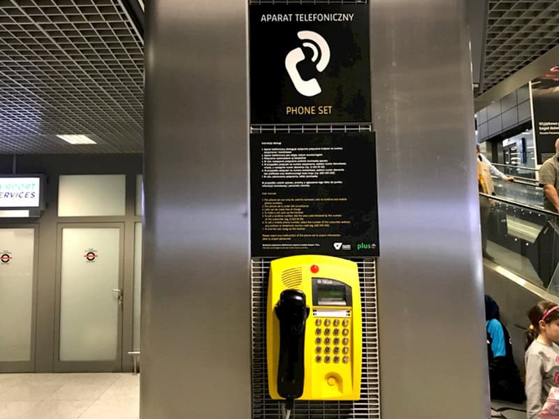 You can can make free calls through yellow telephones in the airport