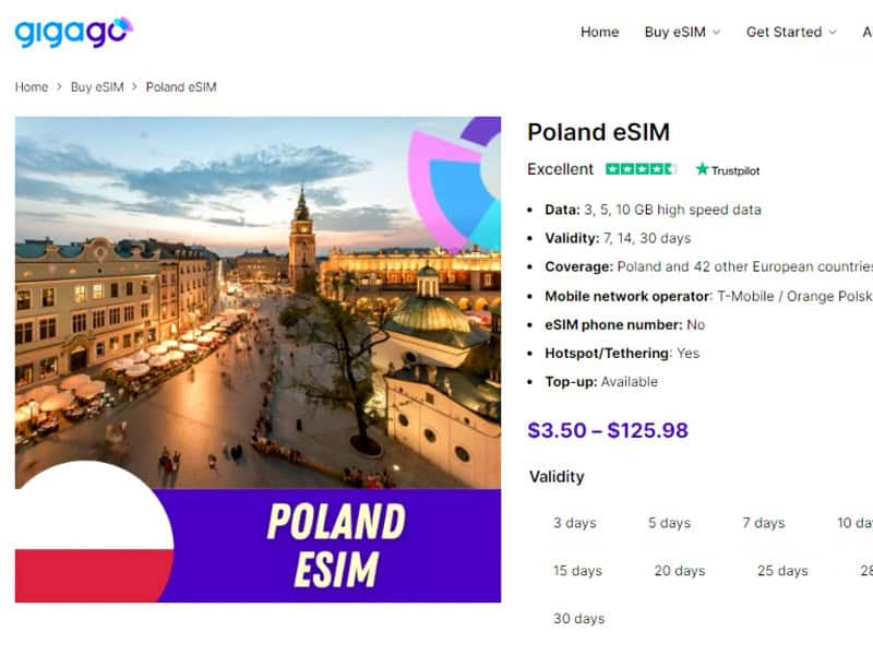 Poland eSIM at Gigago has a convenient 100% online process