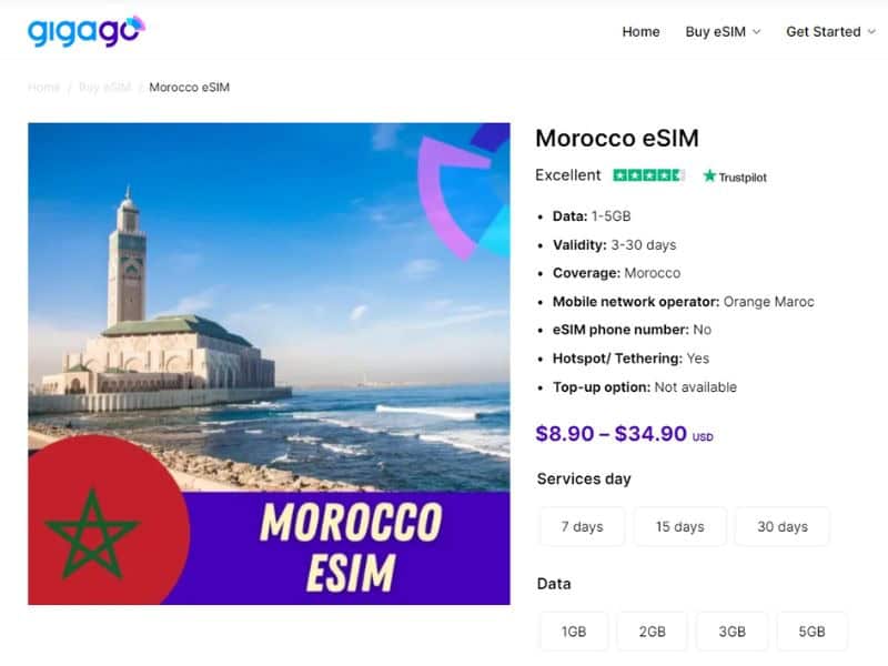 Gigago allows you to buy Morocco eSIM online