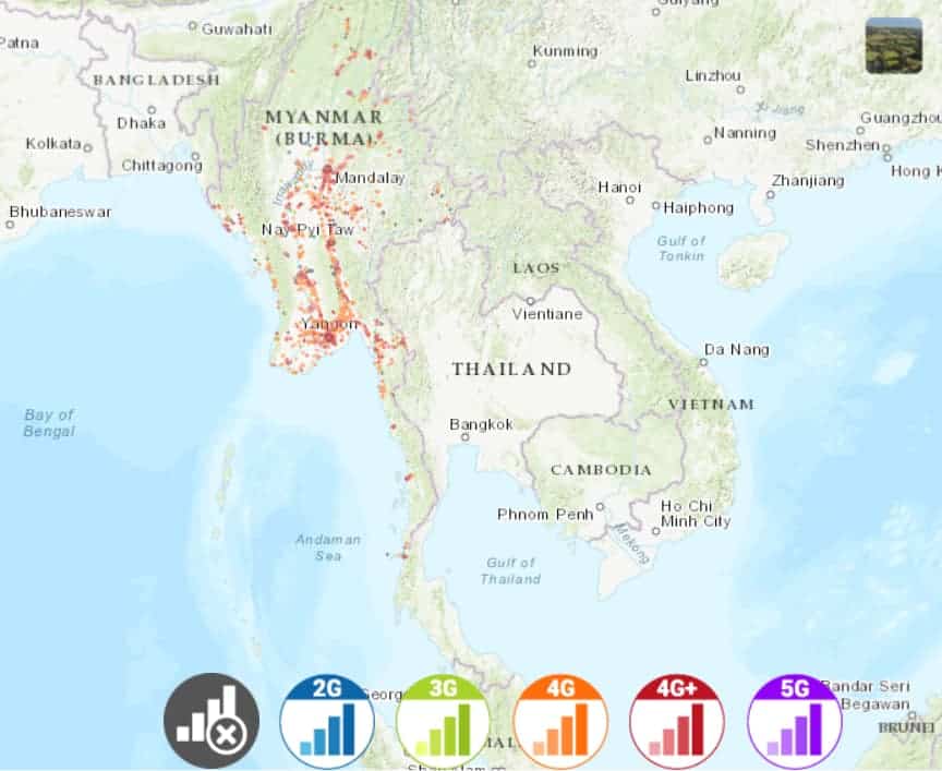 Ooredoo's coverage in Myanmar