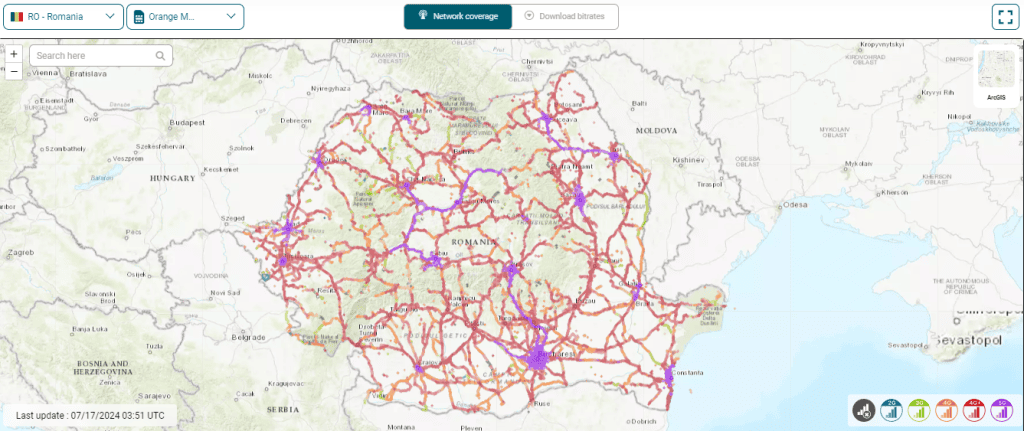 Orange coverage map in Romania