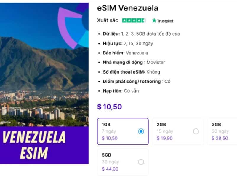 eSIM can be easily topped up and is valid for 30 days in Venezuela